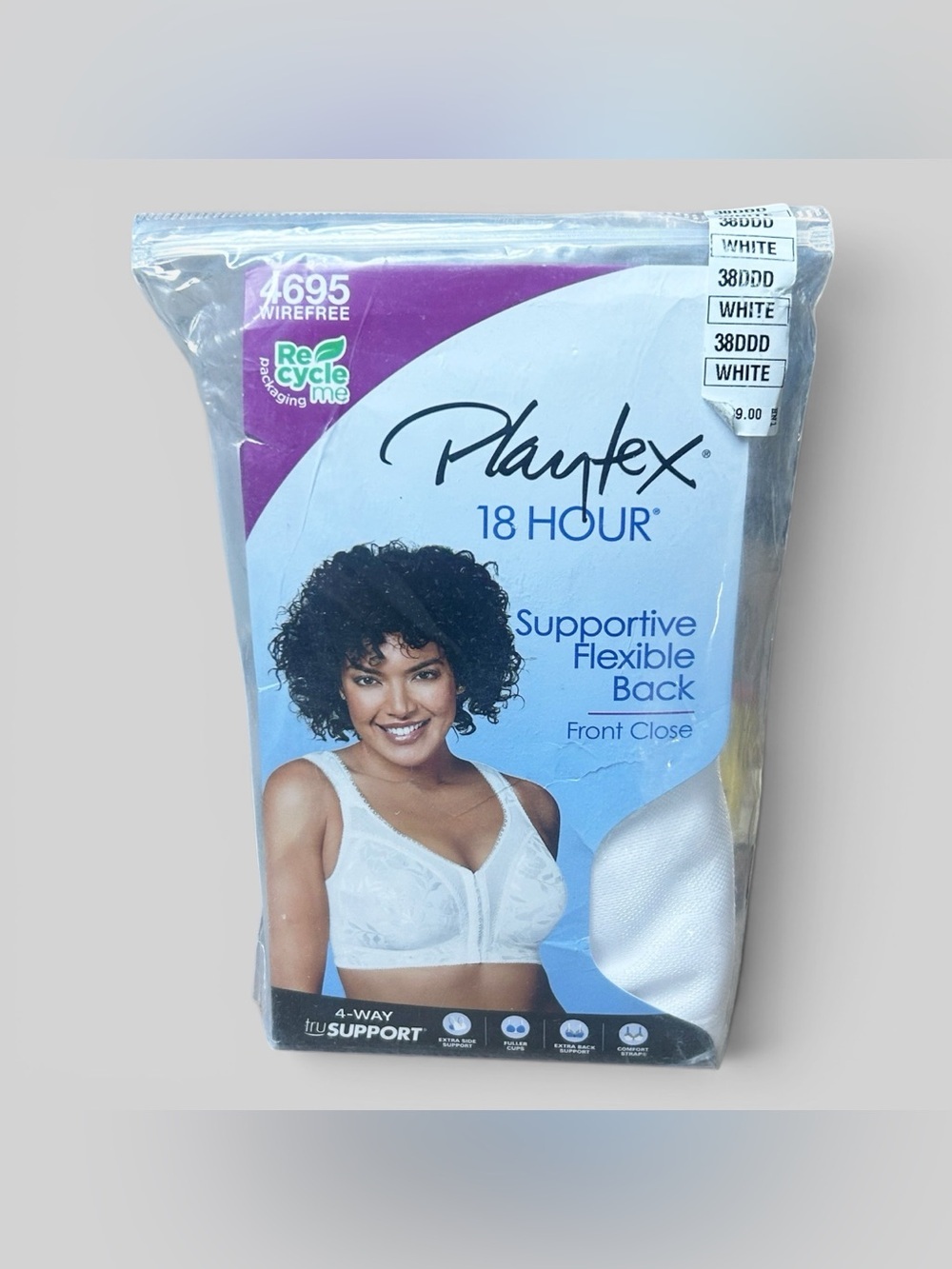 Playtex 18 Hour Supportive Flexible Back Front Close Wire Free Bra White 38DDD